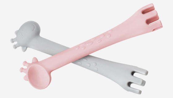 Soft Grey & Pink Fork & Spoon Set