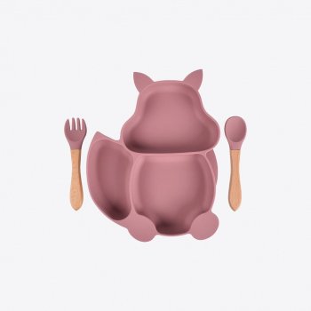 Pink Silicone Plate And Utensils