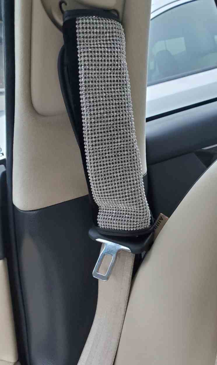 White Rhinestone Seat Belt Strap Covers