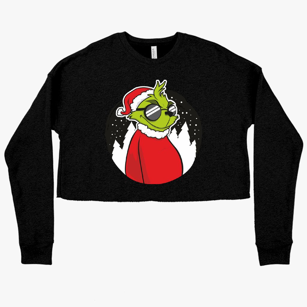 Women's Cropped Fleece Grinch Sweatshirt - Christmas Funny Sweatshirt