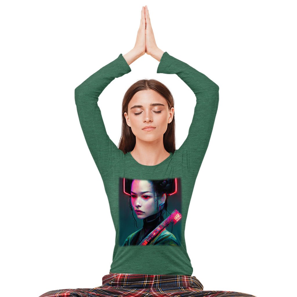 Neon Samurai Long Sleeve T-Shirt - Printed T-Shirt - Fantasy Long Sleeve Tee Shirt