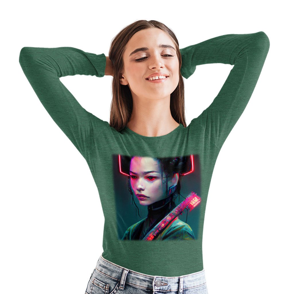 Neon Samurai Long Sleeve T-Shirt - Printed T-Shirt - Fantasy Long Sleeve Tee Shir