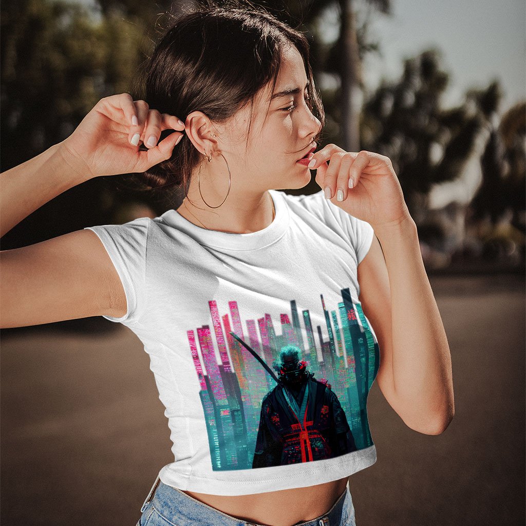 Samurai Warrior Women's Cropped T-Shirt - Urban Crop Top - Graphic Crop Tee Shirt