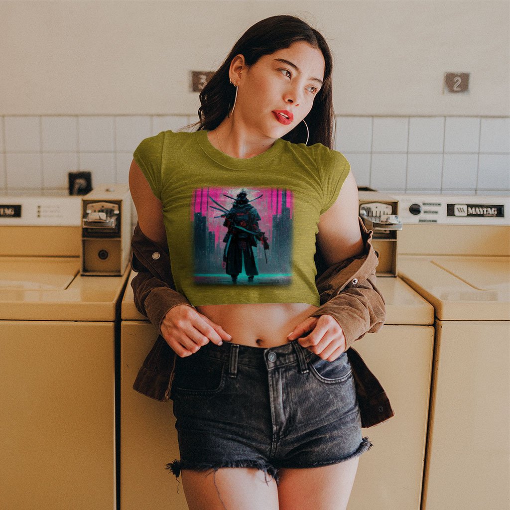 Samurai Style Women's Cropped T-Shirt - Art Crop Top - Urban Style Crop Tee Shirt