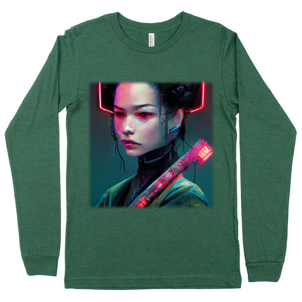 Neon Samurai Long Sleeve T-Shirt - Printed T-Shirt - Fantasy Long Sleeve Tee Shirt