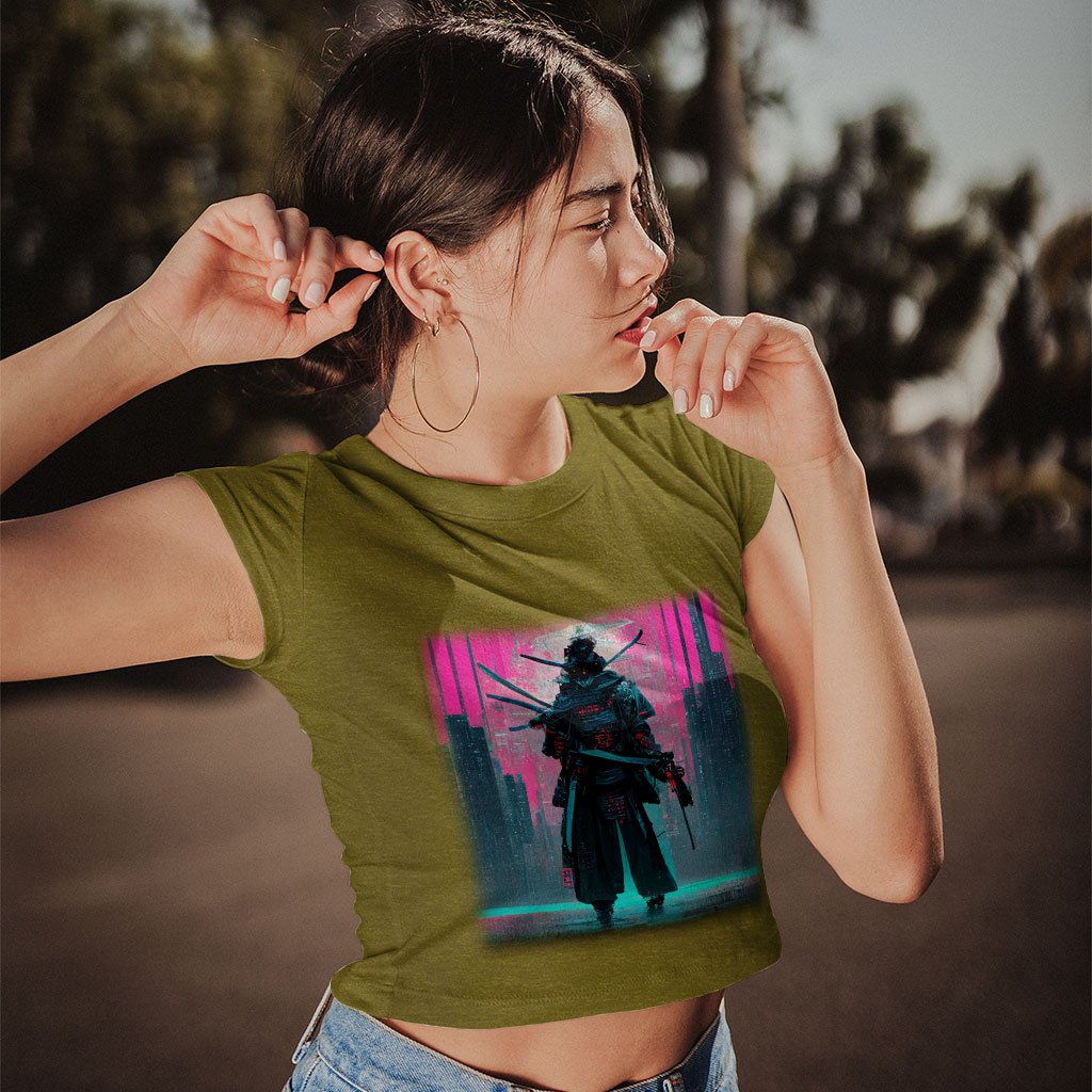 Samurai Style Women's Cropped T-Shirt - Art Crop Top - Urban Style Crop Tee Shirt