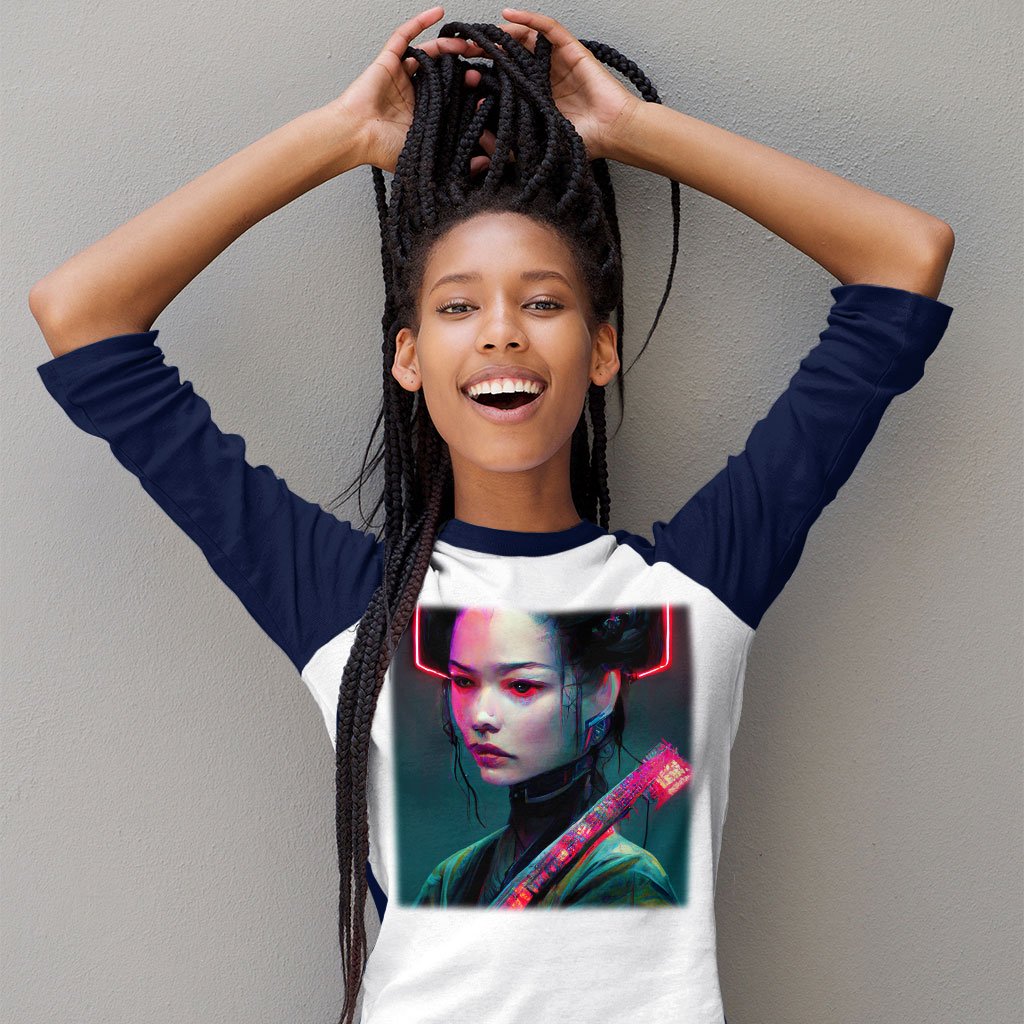 Neon Samurai Baseball T-Shirt - Printed T-Shirt - Fantasy Tee Shirt