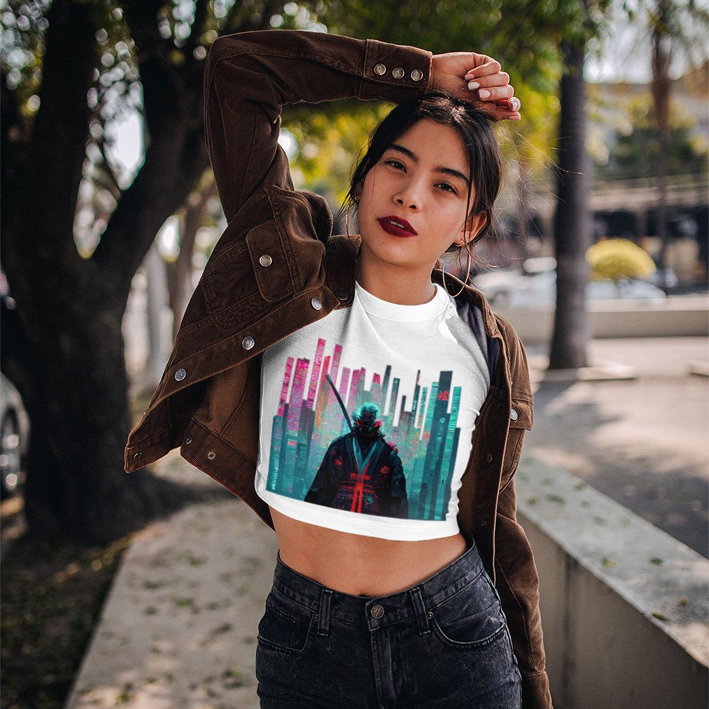Samurai Warrior Women's Cropped T-Shirt - Urban Crop Top - Graphic Crop Tee Shirt