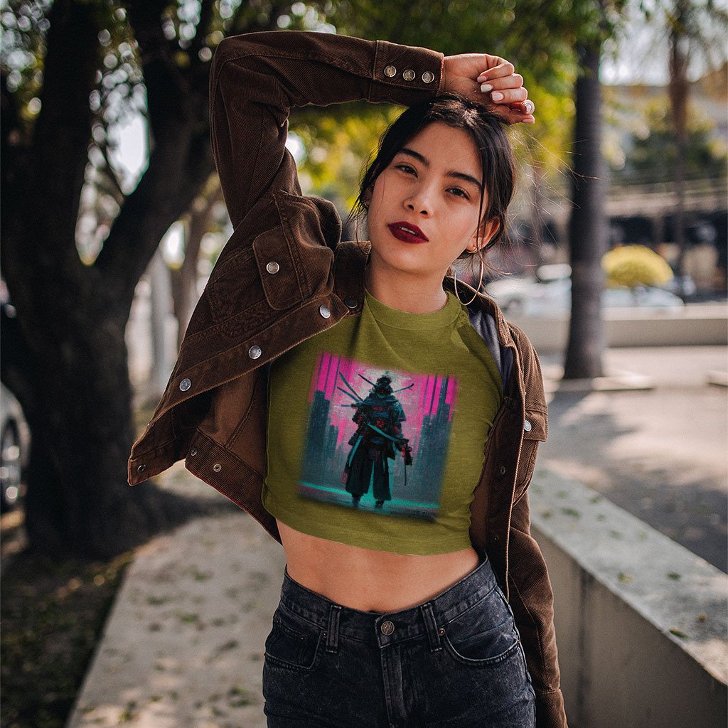 Samurai Style Women's Cropped T-Shirt - Art Crop Top - Urban Style Crop Tee Shirt