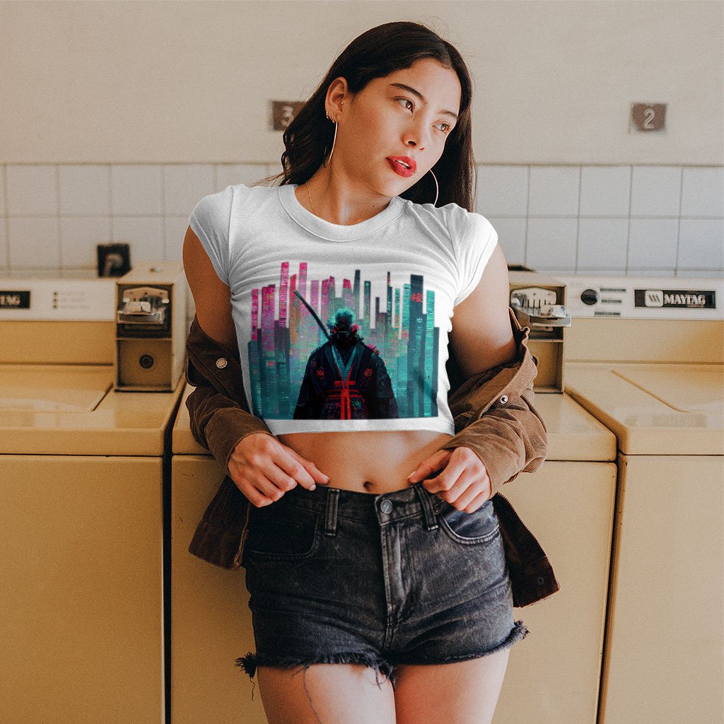 Samurai Warrior Women's Cropped T-Shirt - Urban Crop Top - Graphic Crop Tee Shirt