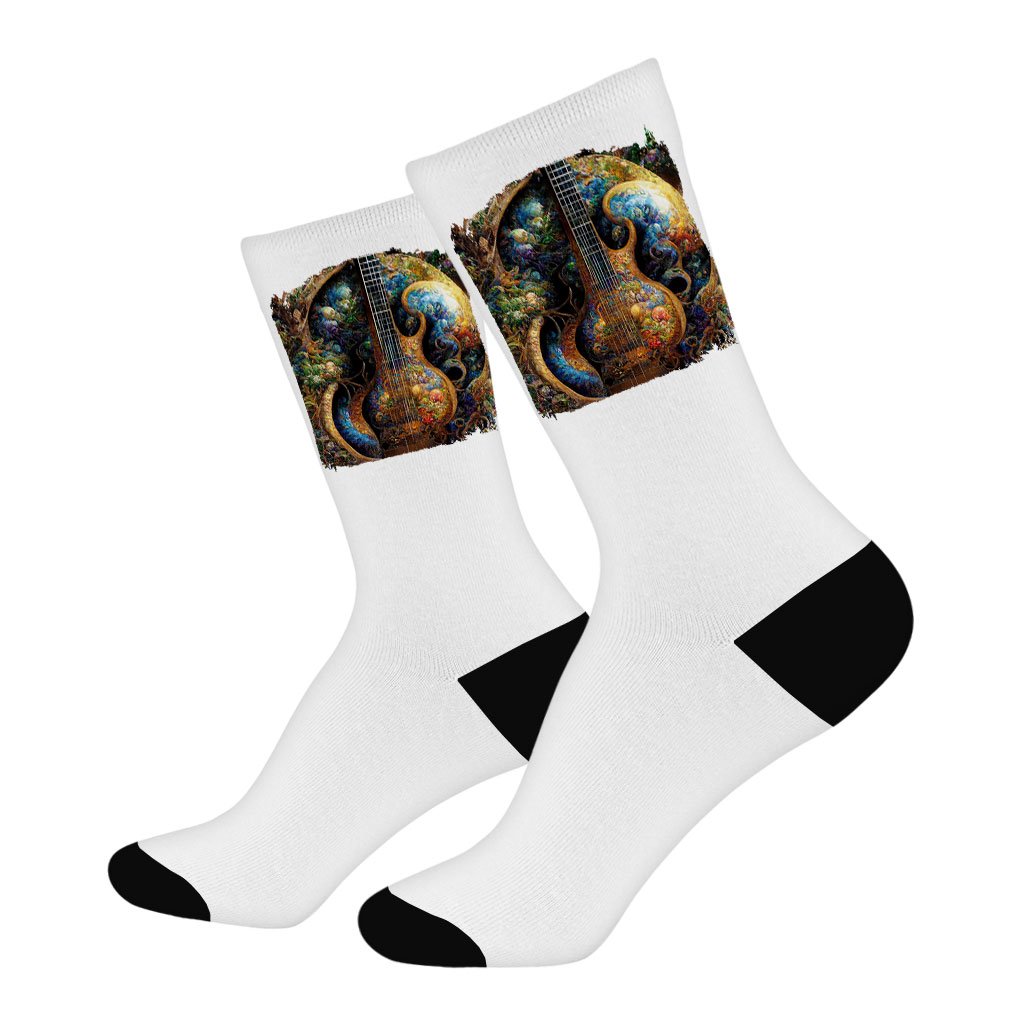Nature Guitar Socks – Guitar Tree Novelty Socks – Colorful Crew Socks