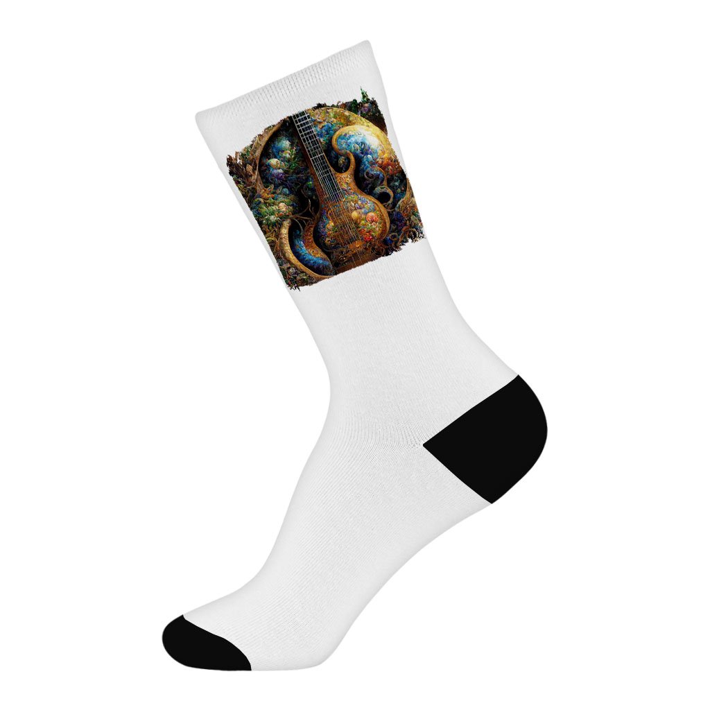 Nature Guitar Socks – Guitar Tree Novelty Socks – Colorful Crew Socks