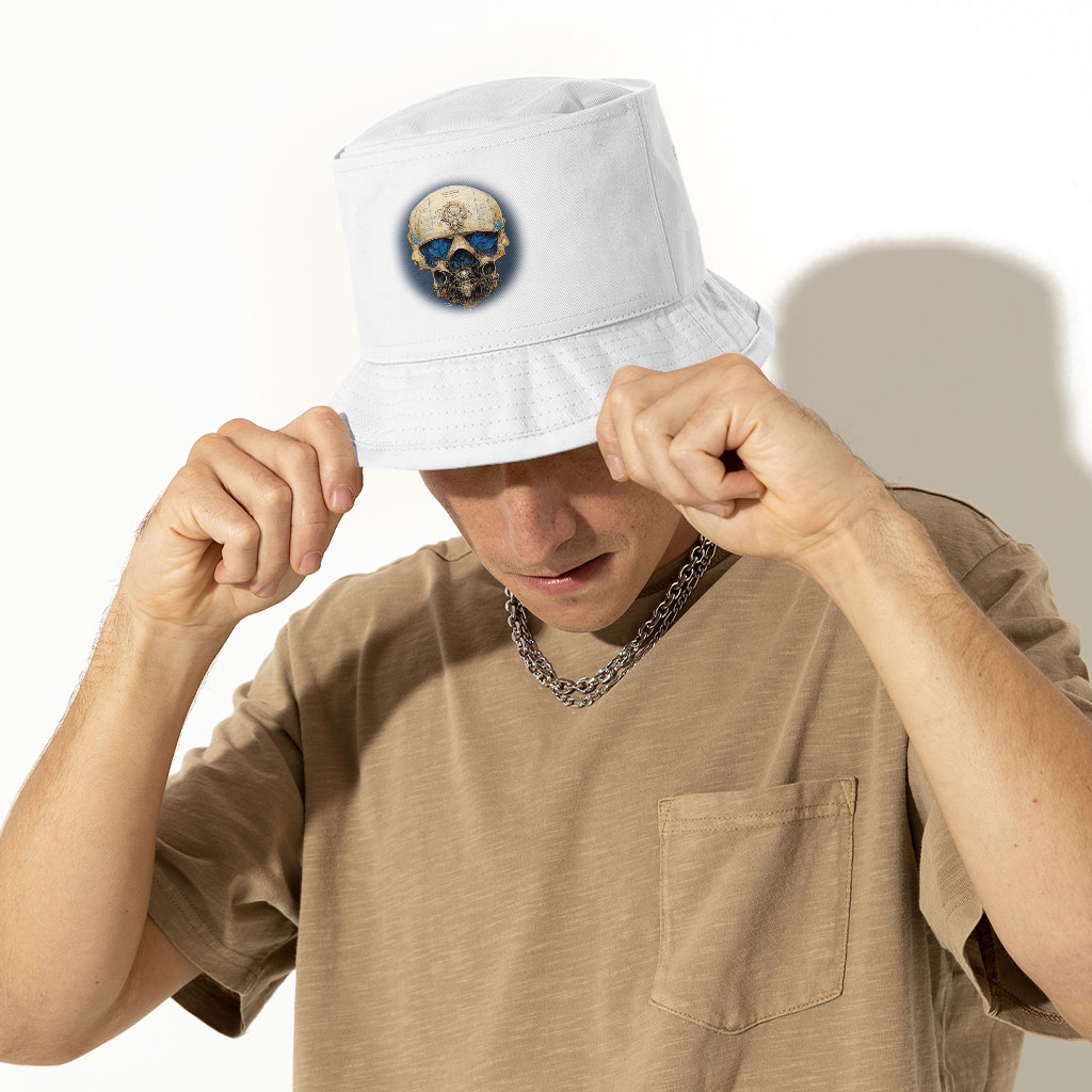 Skull Concept Drawing Bucket Hat – Printed Hat | Guitar Tree Painting Bucket Hat