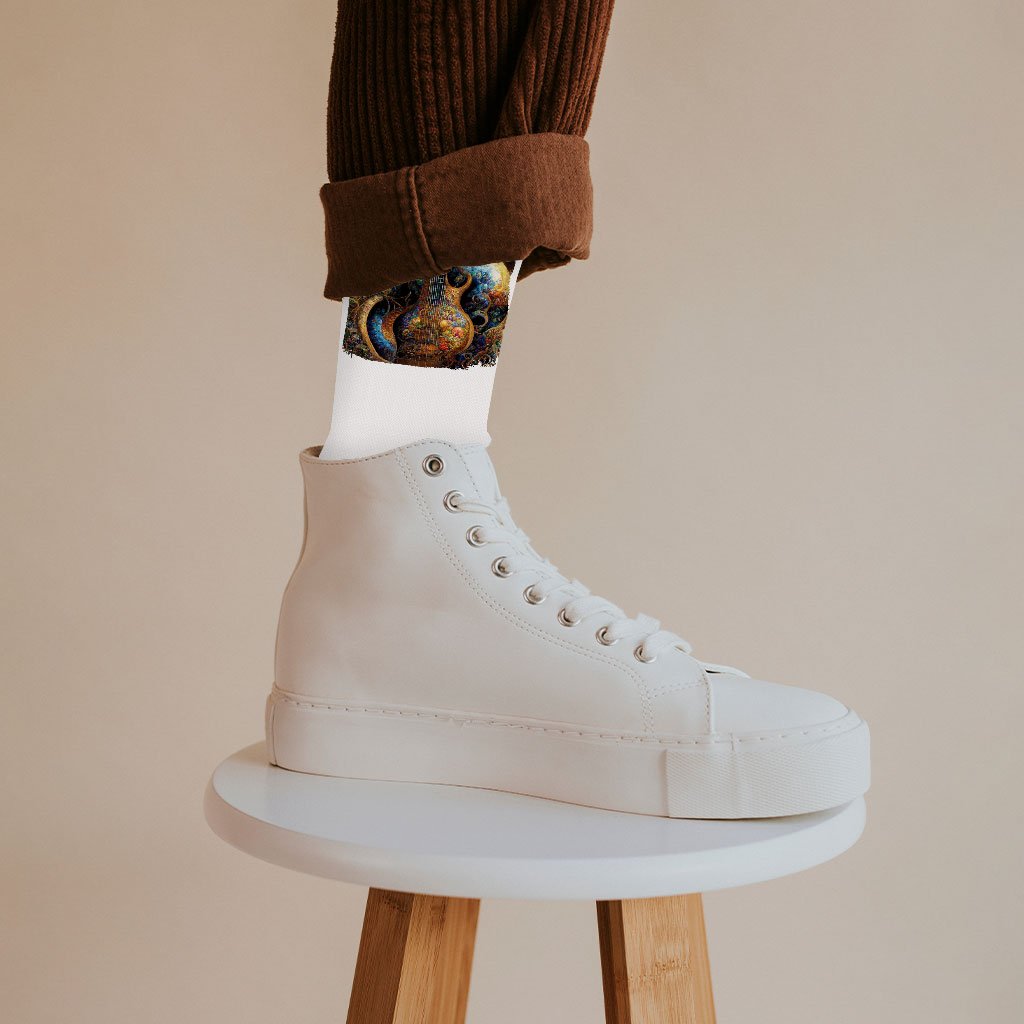Nature Guitar Socks – Guitar Tree Novelty Socks – Colorful Crew Socks