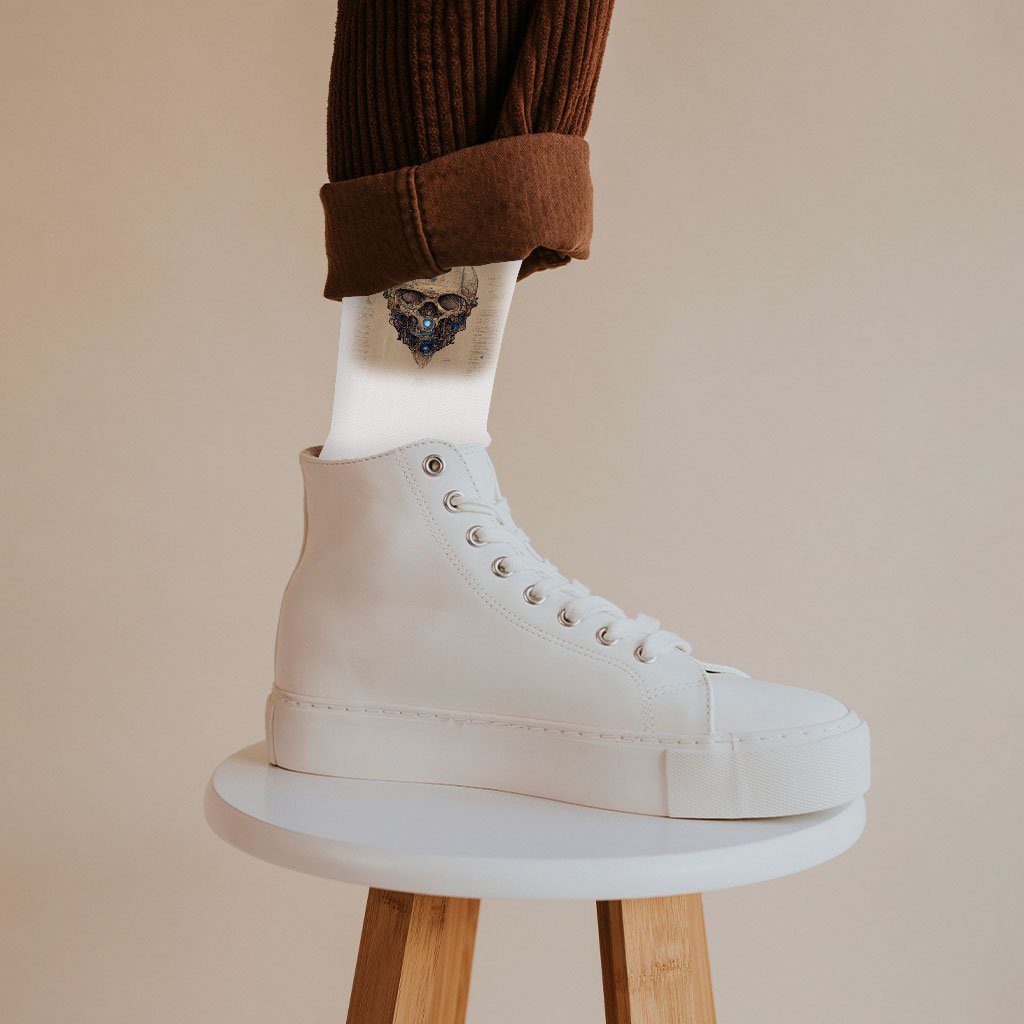 Skull Designer Socks – Art Novelty Socks – Vintage Style Crew Socks
