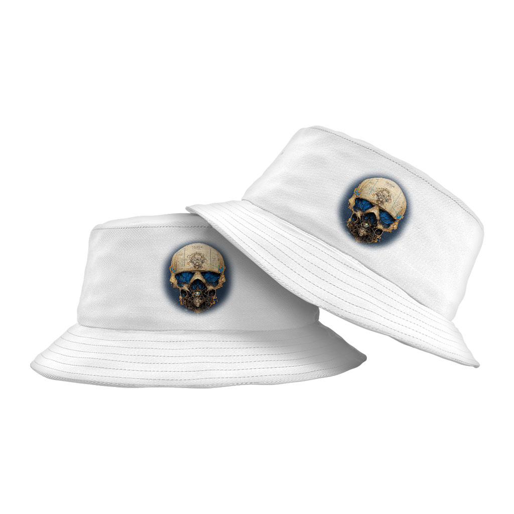 Skull Concept Drawing Bucket Hat – Printed Hat | Guitar Tree Painting Bucket Hat