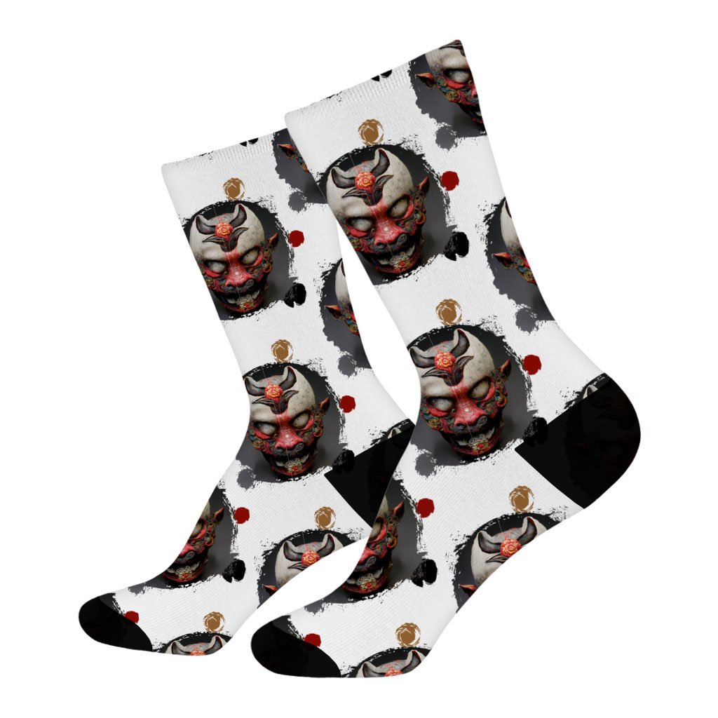 Japanese Graphic Socks – Demon Novelty Socks – Hannya Crew Socks | Shopamericaio
