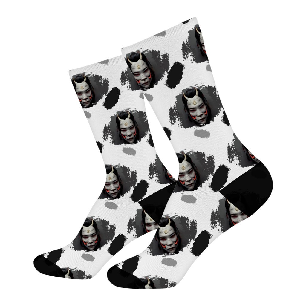 Hannya Mask Socks – Mythology Novelty Socks – Graphic Crew Socks | Shopamericaio
