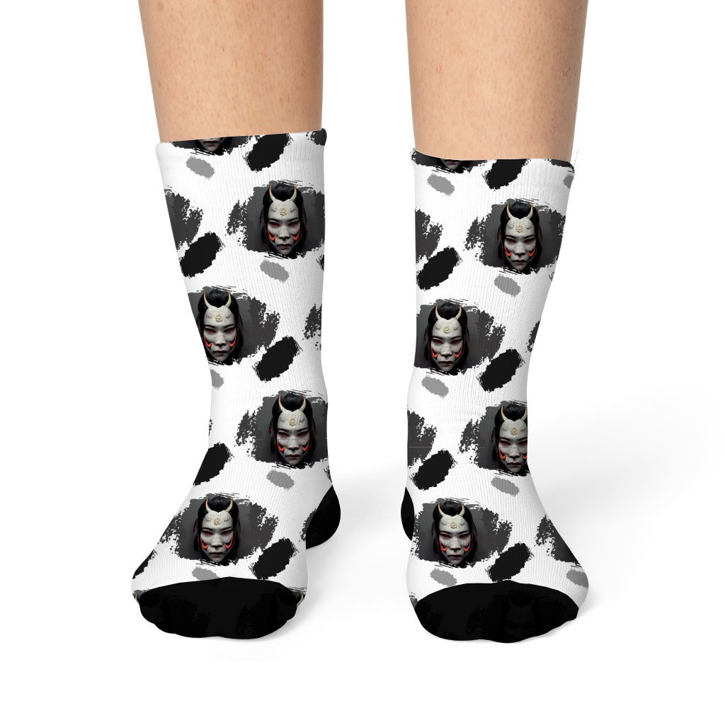 Hannya Mask Socks – Mythology Novelty Socks – Graphic Crew Socks | Shopamericaio