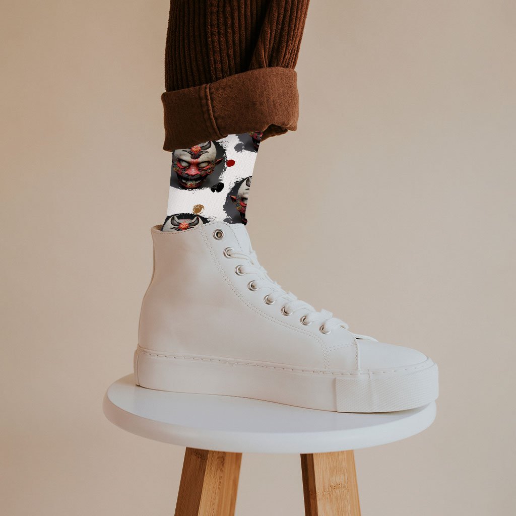 Japanese Graphic Socks – Demon Novelty Socks – Hannya Crew Socks | Shopamericaio