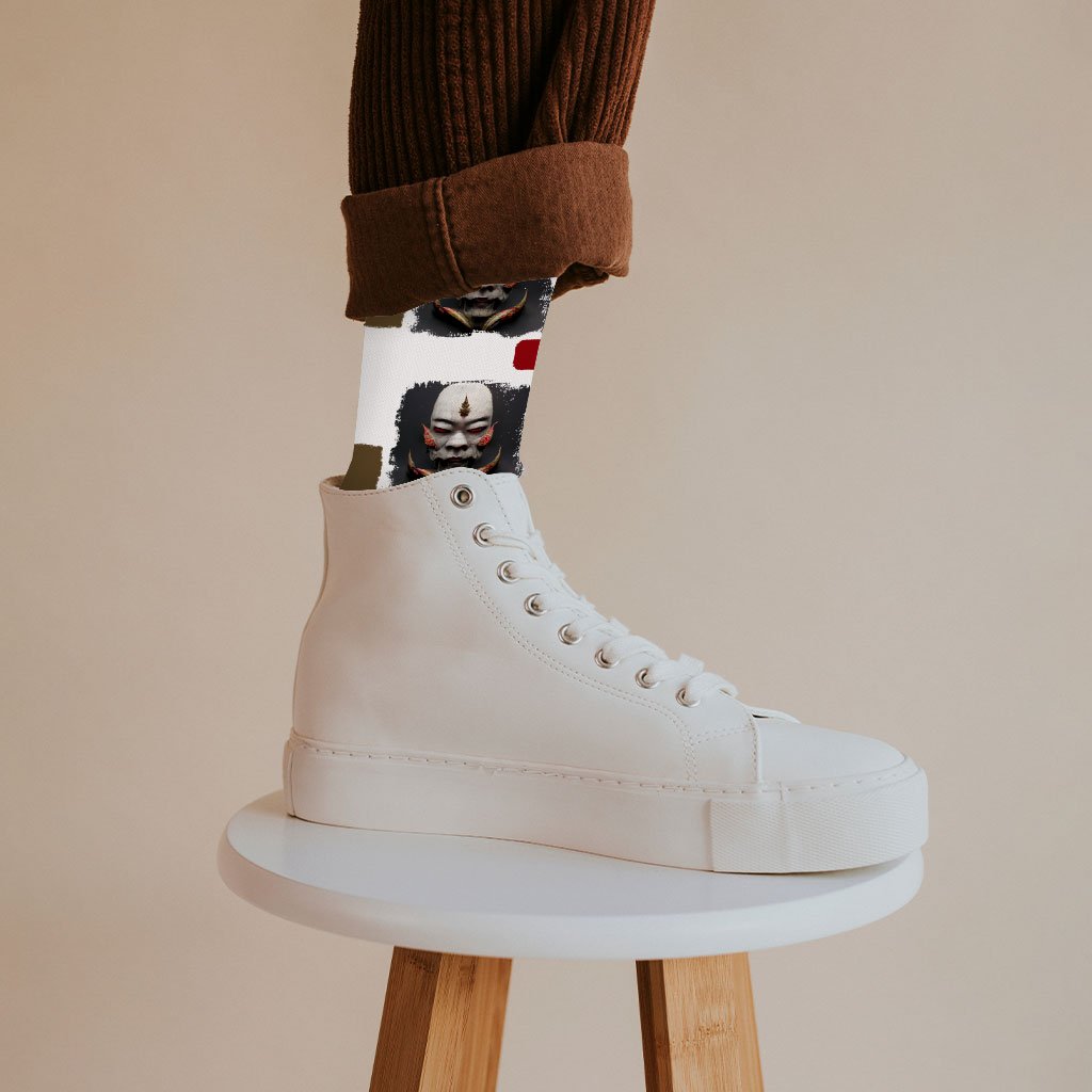 Kitsune Mask Socks – Demon Novelty Socks – Hannya Crew Socks | Shopamericaio