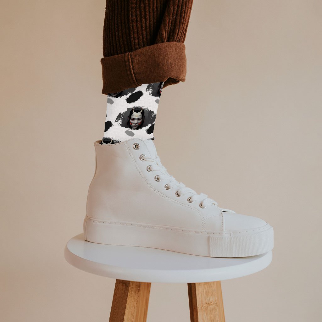 Hannya Mask Socks – Mythology Novelty Socks – Graphic Crew Socks | Shopamericaio
