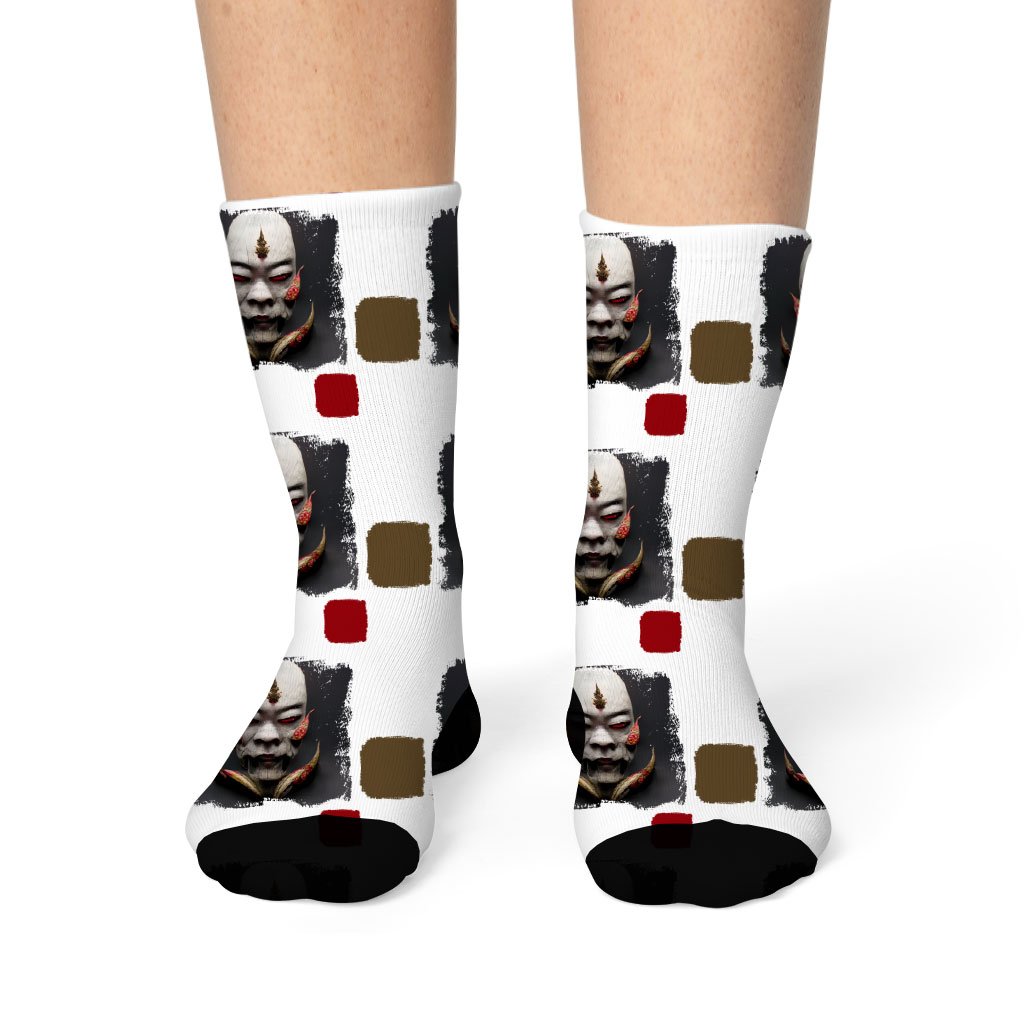 Kitsune Mask Socks – Demon Novelty Socks – Hannya Crew Socks | Shopamericaio