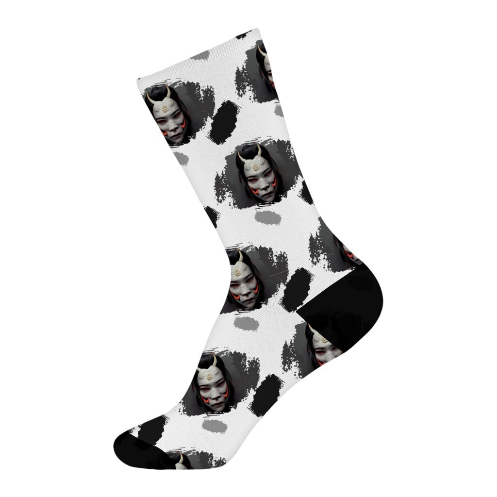 Hannya Mask Socks – Mythology Novelty Socks – Graphic Crew Socks | Shopamericaio