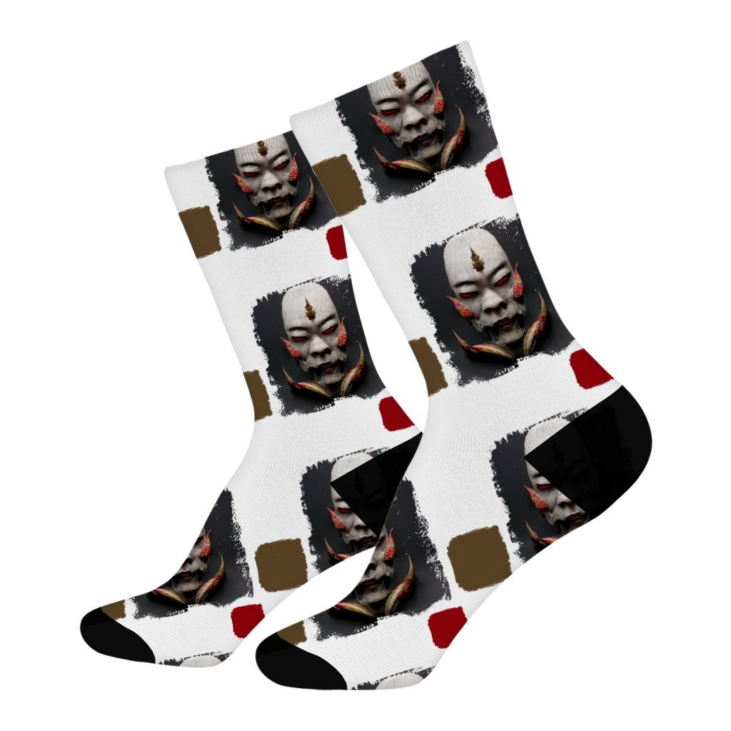 Kitsune Mask Socks – Demon Novelty Socks – Hannya Crew Socks | Shopamericaio