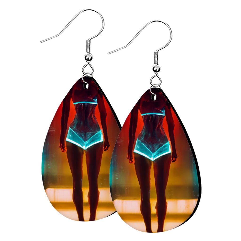 Fashion Model Woman In Neon Light Earrings – Futuristic Earrings – Neon Earrings