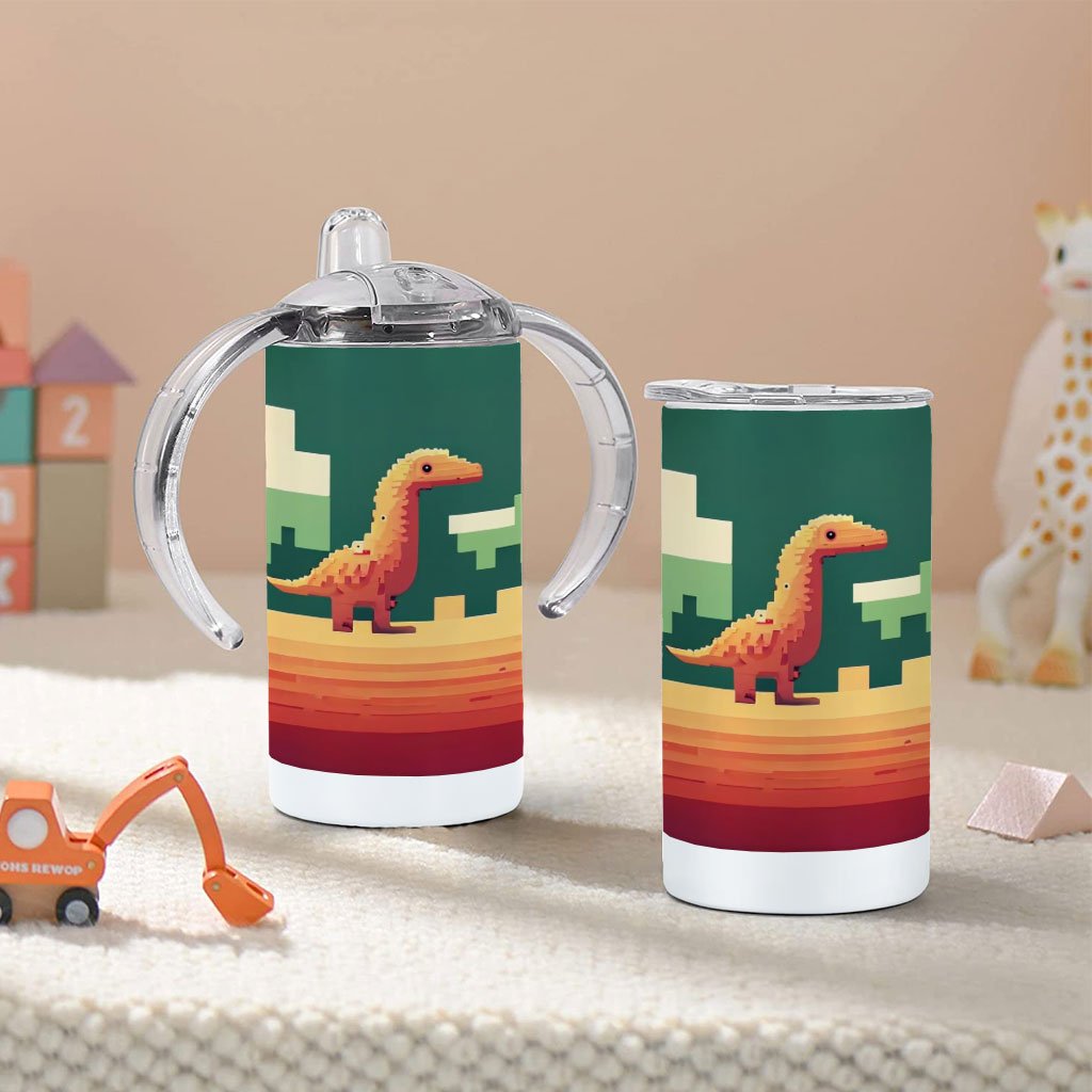 Cute Dino Pixel Sippy Cup – 8 Bit Baby Sippy Cup – Dinosaurs Sippy Cup