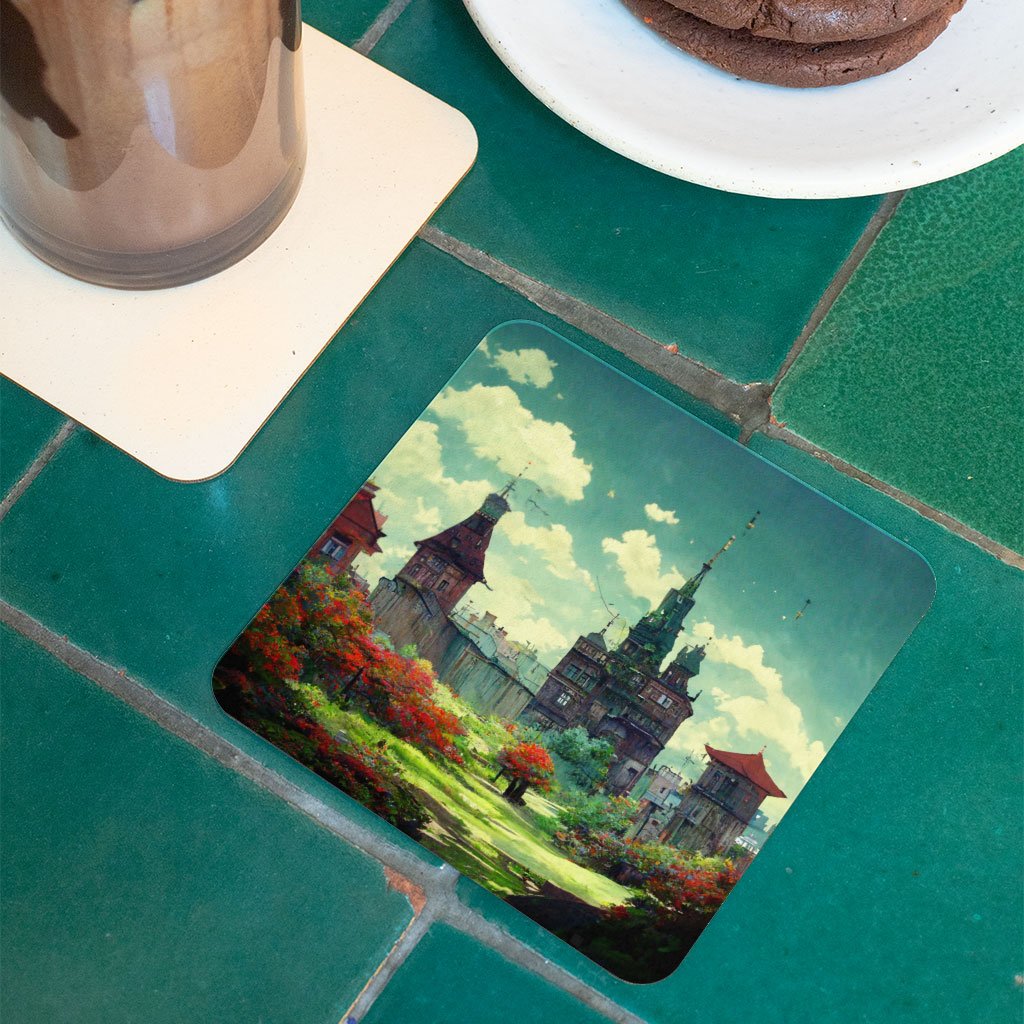 Cartoon City Art Square Coasters – Anime Coaster – Landscape Coasters for Drinks