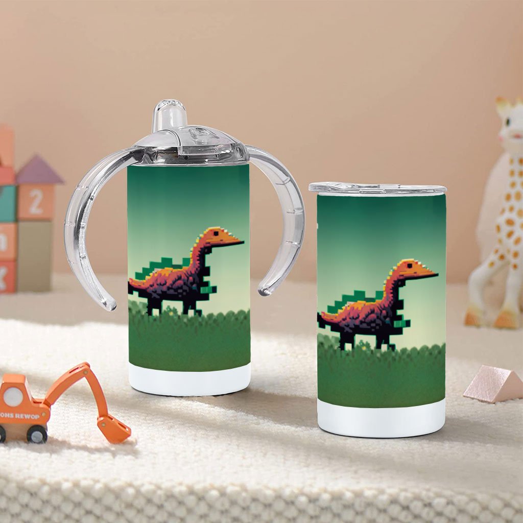 Cute Dinosaur Sippy Cup – Retro Baby Sippy Cup – Pixel Sippy Cup | Shopamericaio