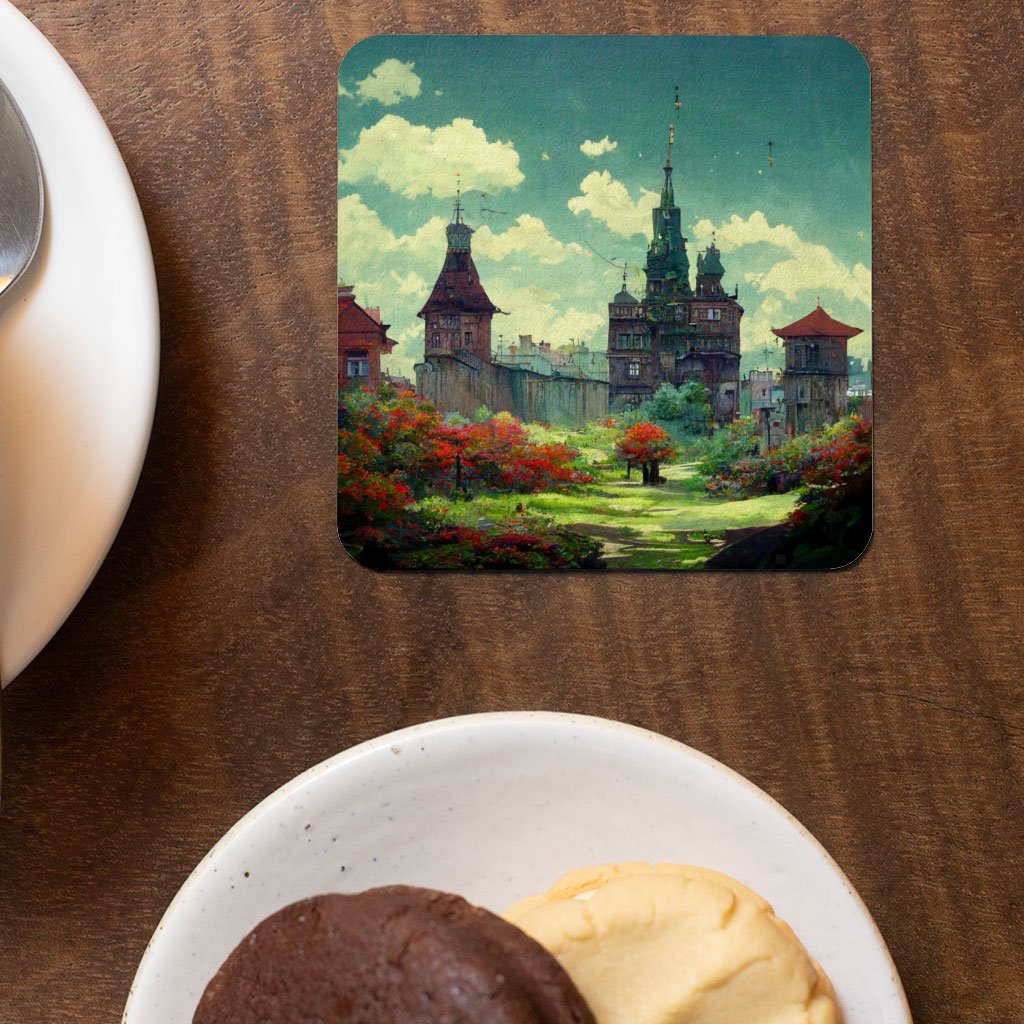 Cartoon City Art Square Coasters – Anime Coaster – Landscape Coasters for Drinks