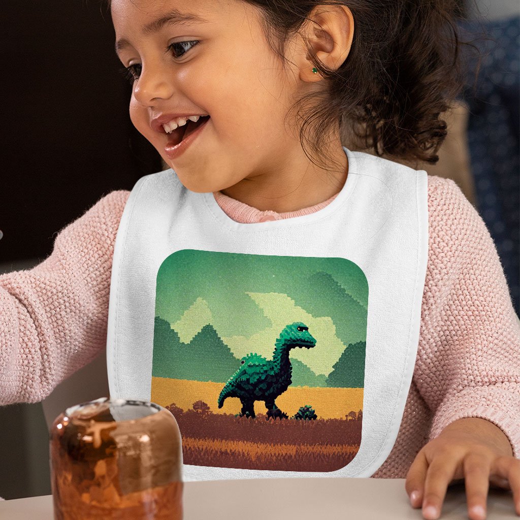 Cute Dino Baby Bibs – Pixel Baby Feeding Bibs – Printed Bibs for Eating