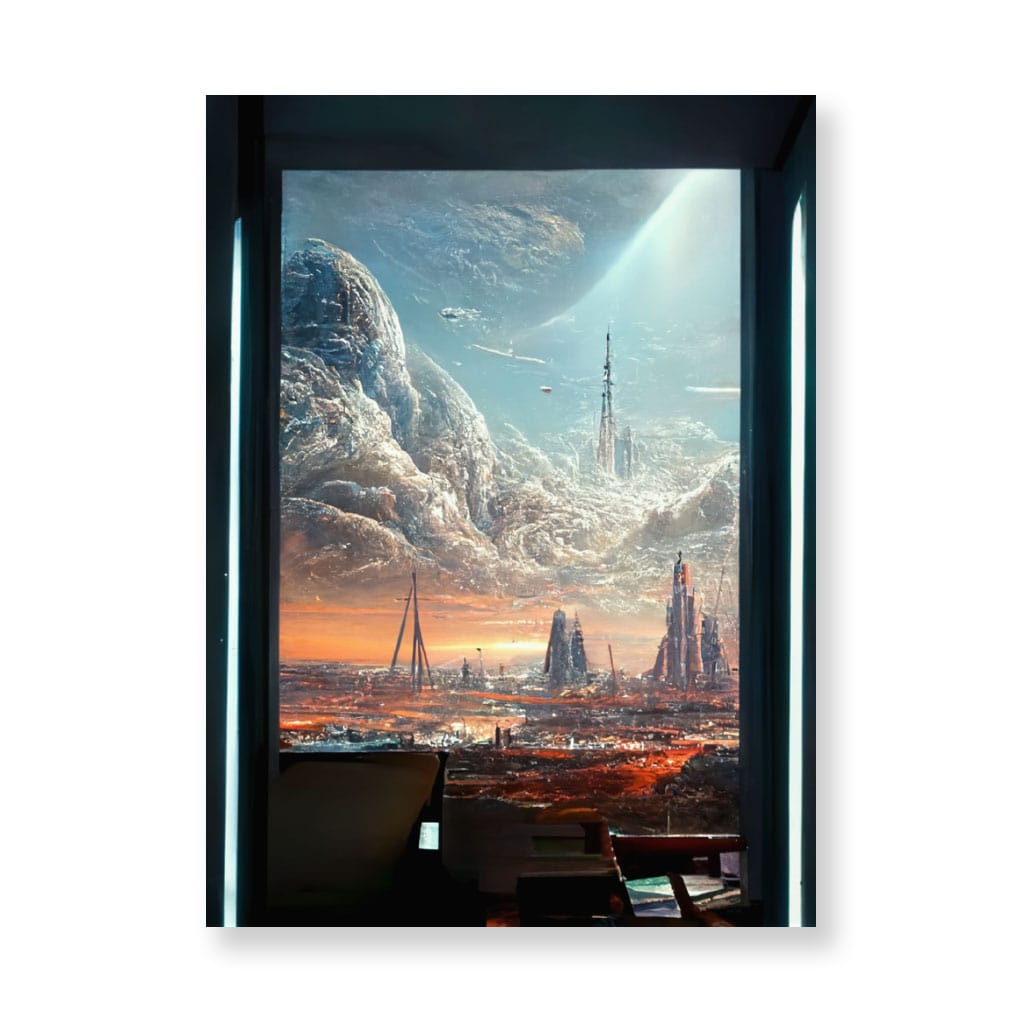 Space Station City Art Wall Picture – Graphic Stretched Canvas | Shopamericaio