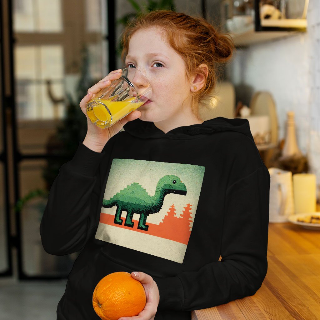 Dino Kids’ Sponge Fleece Hoodie – Pixel Kids’ Hoodie – Graphic Hoodie for Kids