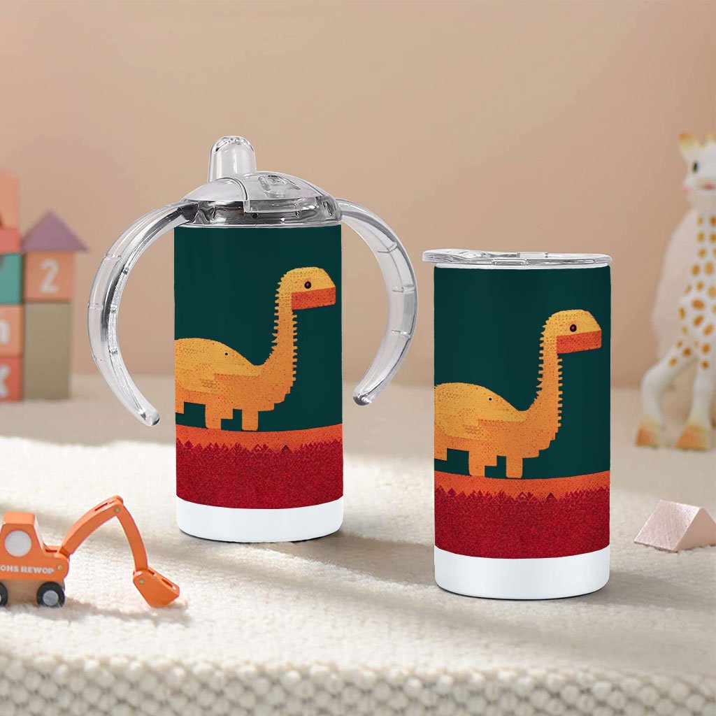 Dinosaurs Sippy Cup – 8 Bit Baby Sippy Cup | Dino Pixel Art Baby Bibs