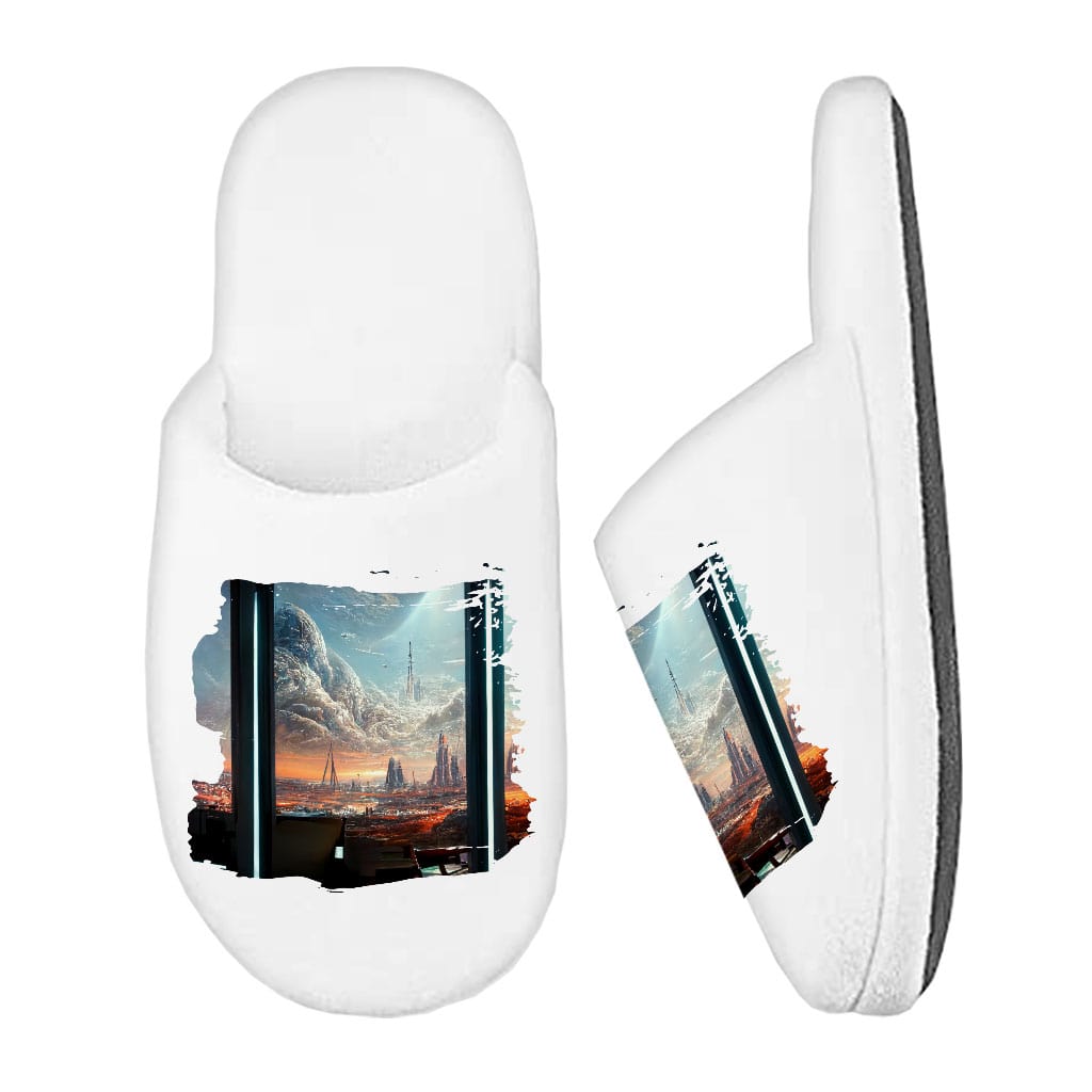 Space Station City Art Memory Foam Slippers – Graphic Slippers | Shopamericaio