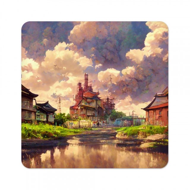 Anime City Skyline Art Square Coasters – Painting Coaster | Shopamericaio