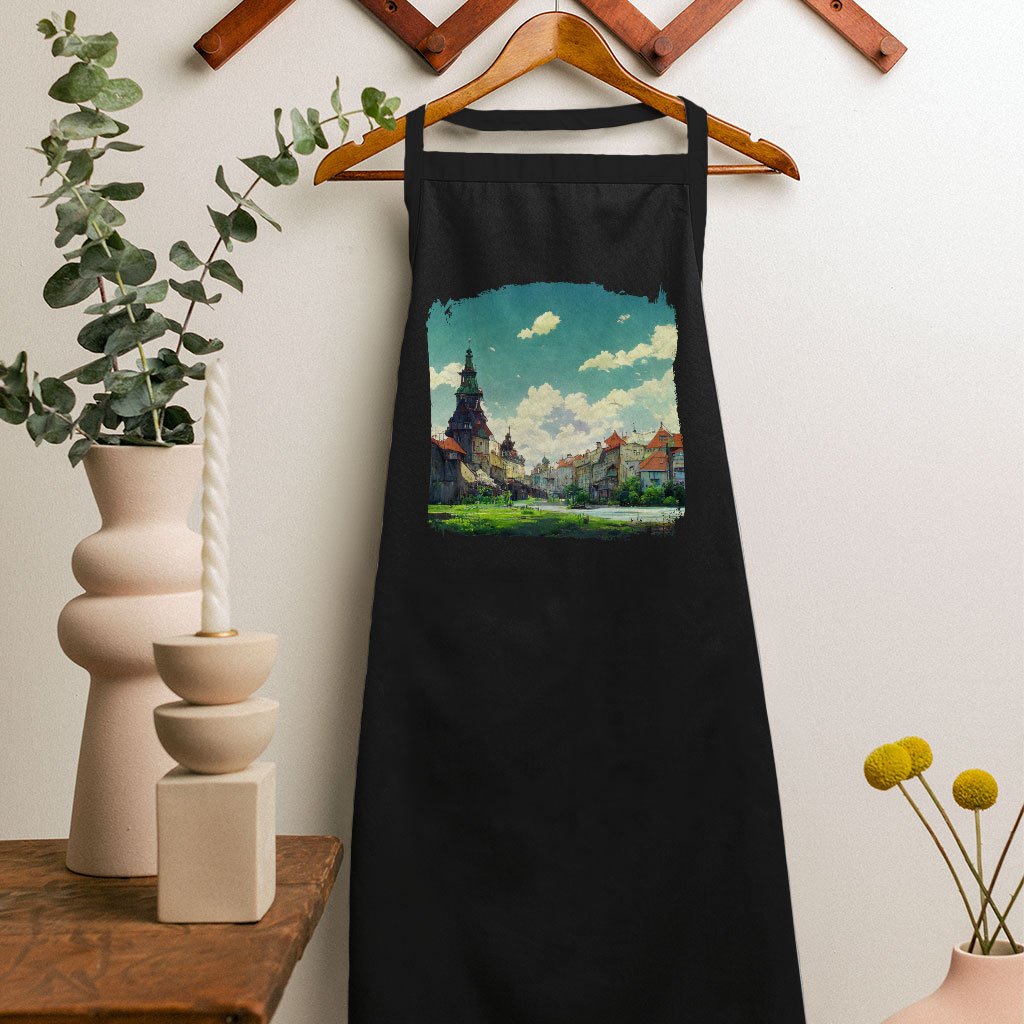 City Landscape Cartoon Art Apron - Cartoon Cooking Apron - Anime Apron for Women