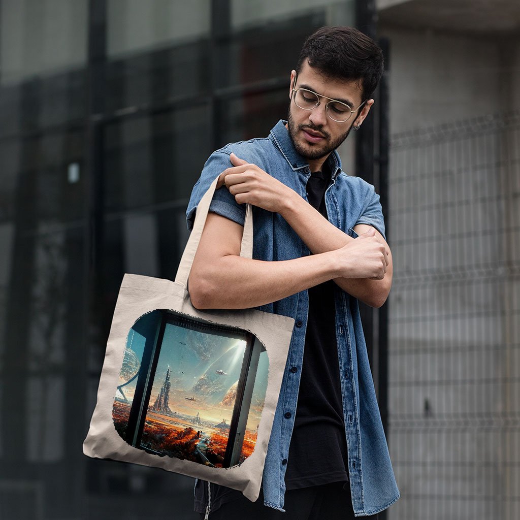 City Outer Space Concept Art Small Tote Bag – Cityscape Shopping Bag