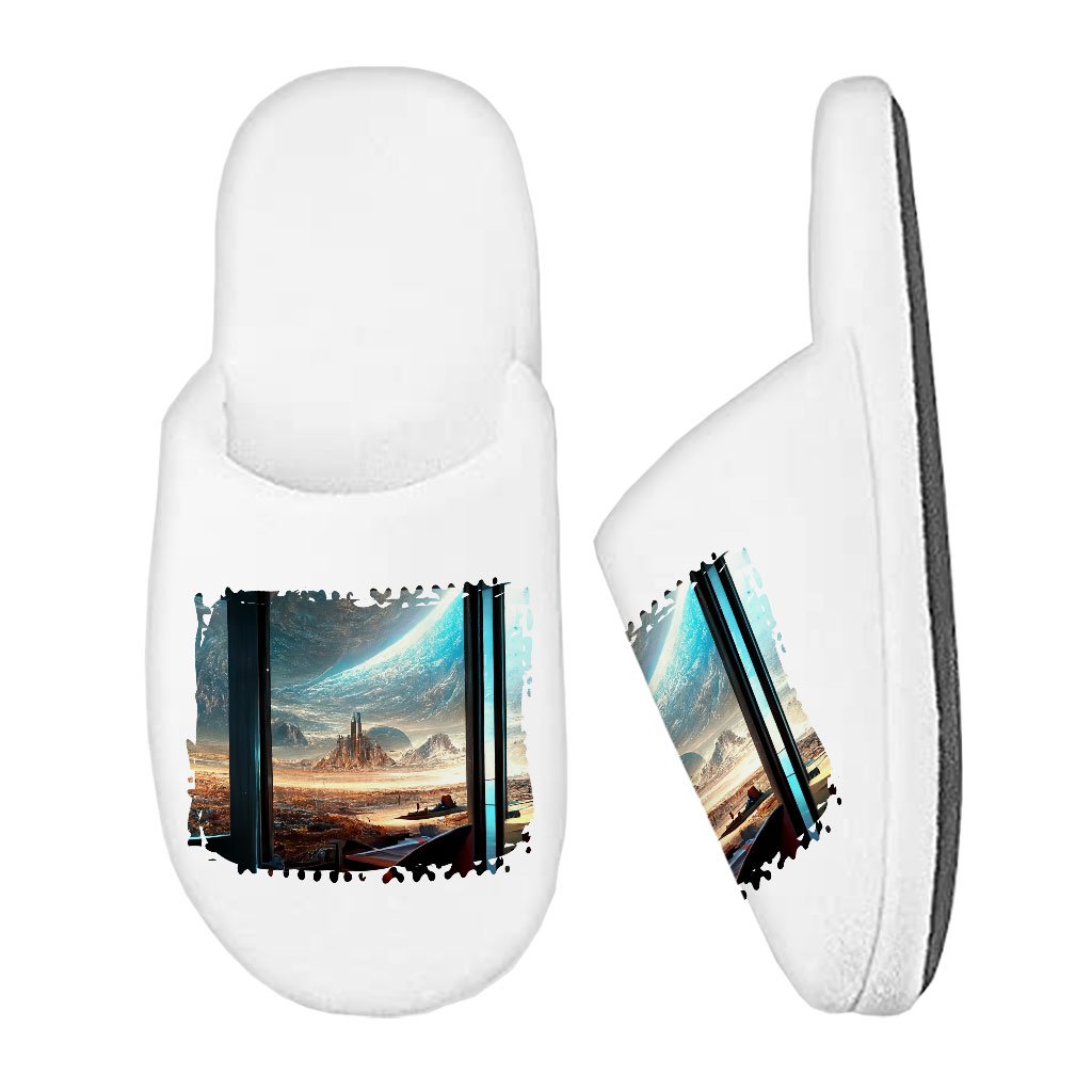 Space City Art Memory Foam Slippers – Future World Slippers – Cityscape Slippers