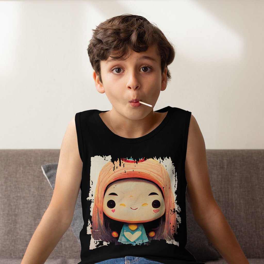 Cute Anime Girl Print Kids’ Jersey Tank – Kawaii Sleeveless T-Shirt