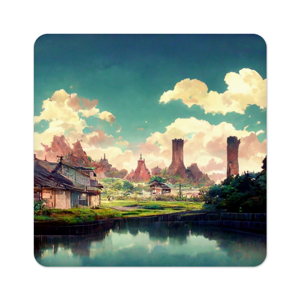 Anime City Concept Art Square Coasters – Landscape Coaster | Shopamericaio