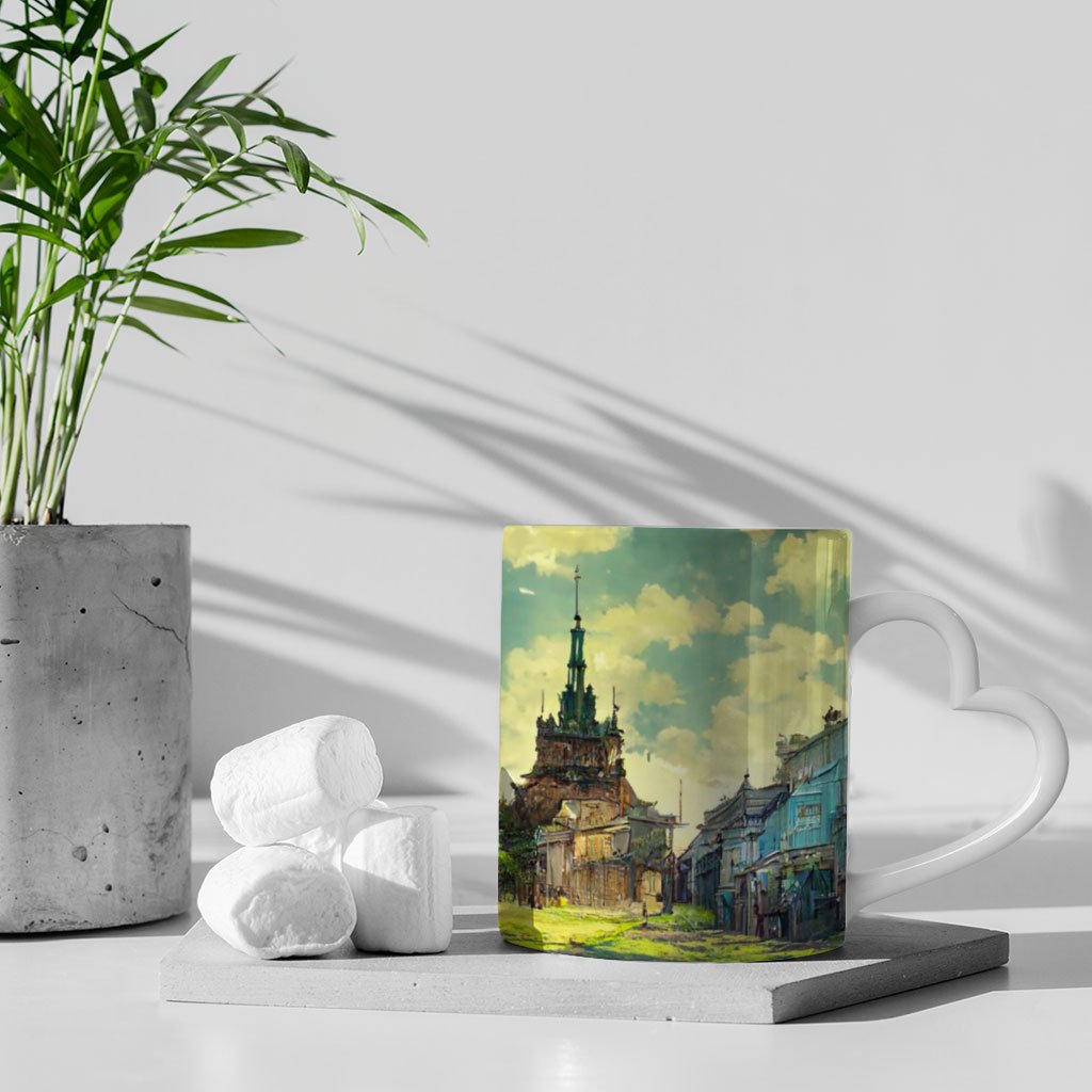 Anime City Background Art Mug with Heart Handle – Painting Mug | Shopamericaio