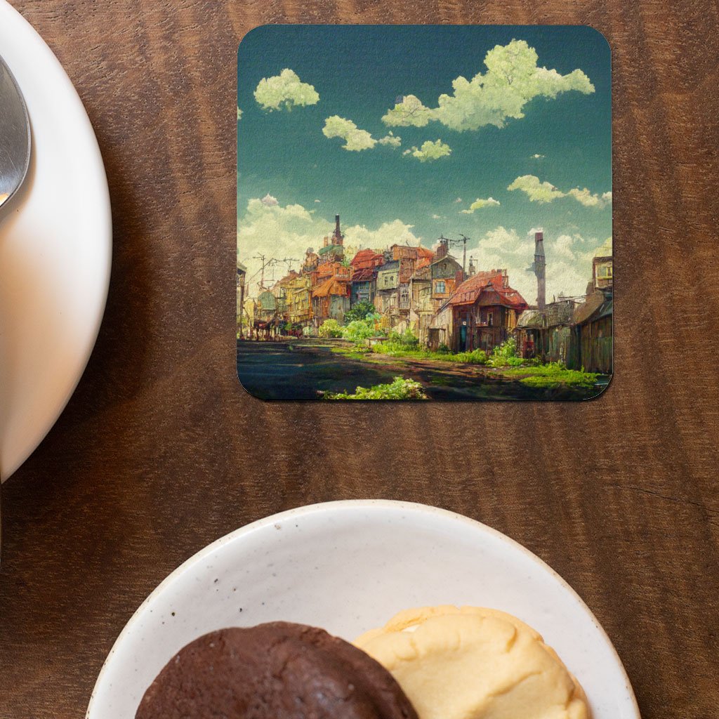 City Pop Anime Print Square Coasters – Art Coaster – Printed Coasters for Drinks