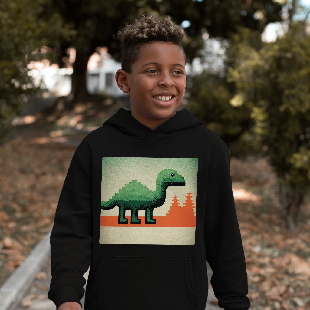 Dino Kids’ Sponge Fleece Hoodie – Pixel Kids’ Hoodie – Graphic Hoodie for Kids