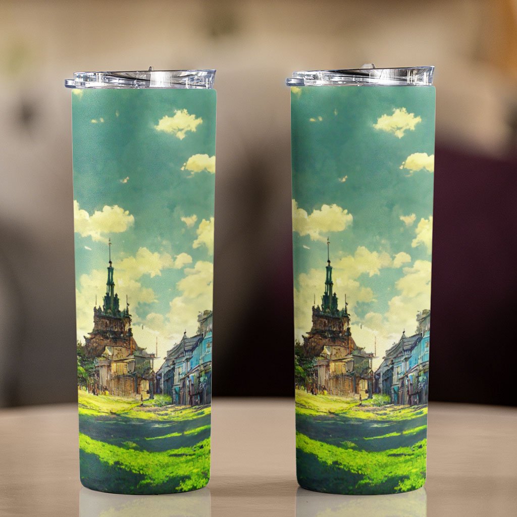 Anime City Background Art 20oz Skinny Tumbler – Painting Travel Mug