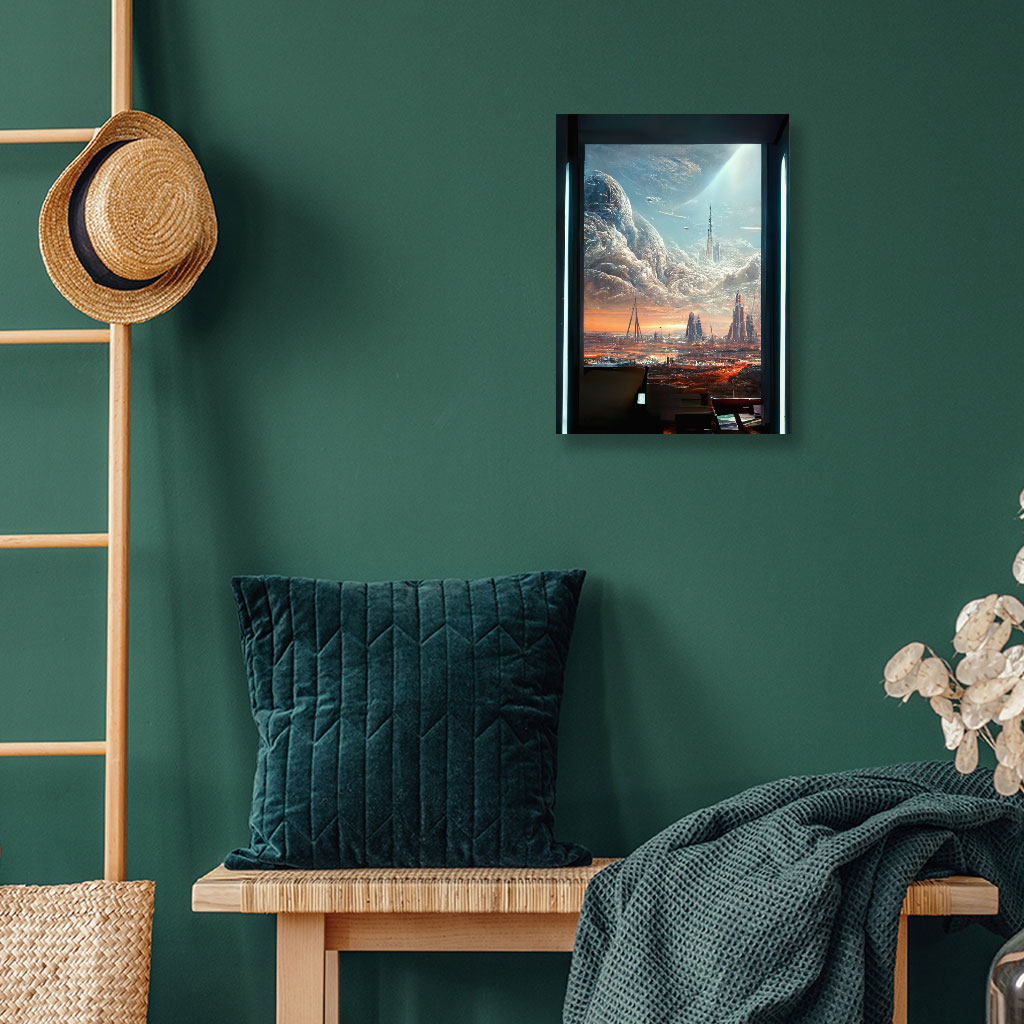 Space Station City Art Wall Picture – Graphic Stretched Canvas | Shopamericaio